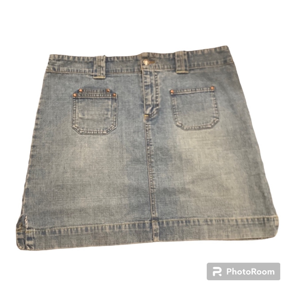 Y2k Old Navy Denim Utility Skirt with Brass Accents and Unique Pockets, Size 14